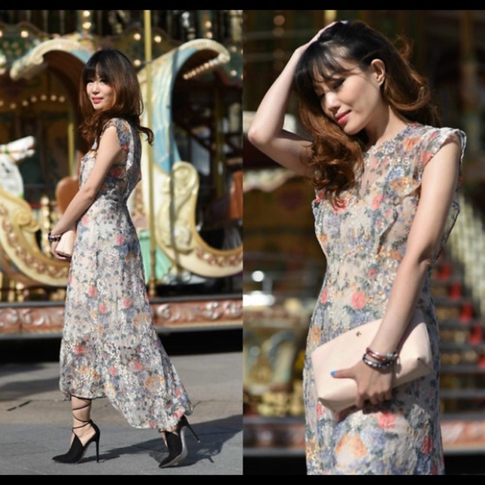 Zara Lace Floral Midi Dress M